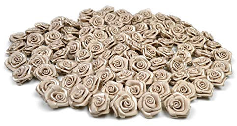 Rosen 15 mm x 20 Stück Satinrosen Aufnäher Deko Blumen Röschen zum Basteln Haarschmuck kleine Rosenköpfe Farbe: taupe 823