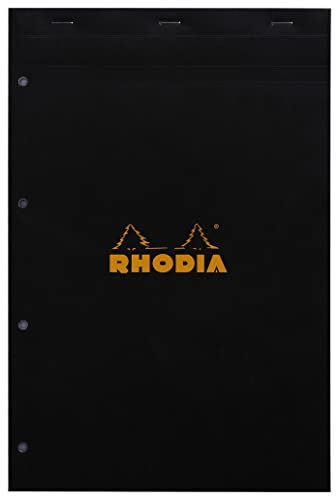 Rhodia 202009C - Notizblock / Schreibblock N°20 DIN A4+, 80 Blatt 80g, kariert, 4-fach gelocht, abtrennbar und mikroperforiert, mit fester Rückseite aus Karton, Schwarz, 1 Stück