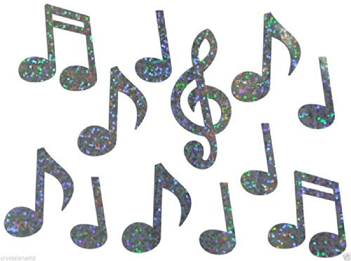 CrystalsRus Silver Music Notes Holographic Iron-On Bling Novelty DIY Party Tshirt Transfer Applique Patch