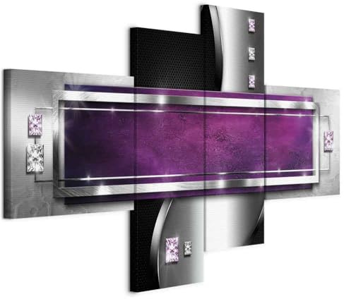 B&D XXL - Leinwandbild grau lila Diamant, 200x90 cm, 4-teilig, Schlafzimmer | Hochwertige Leinwand, sofort aufhängbar, ideal fürs Wohn- oder Schlafzimmer, wasserfest und lichtecht, langlebig, stilvoll