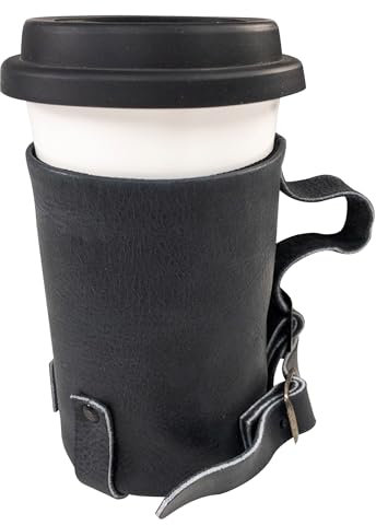 Hide & Drink Leder Fahrrad Tassen-Halterung handgefertigt (Schwarz)