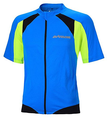 Airtracks Herren Fahrradtrikot Kurzarm PRO T Radtrikot Jersey Bike Radler Shirt Atmungsaktiv Schnelltrocknend Reflektierend Größen XS S M XL XXL XXXL XXXXL - blau-neon - XXL