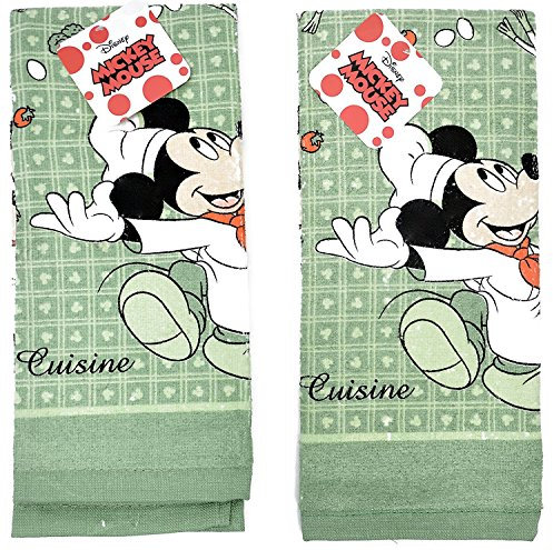 Disney Dish Towels 2 Piece Set Kitchen Cloths (Mickey Mouse Green)