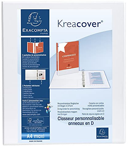 Exacompta - Ref 51840E - Kreacover Collection - PP Ring Binder - Suitable for A4+ Documents, 4 D-Rings, Made from Polypropylene, 38mm Spine - White Cover