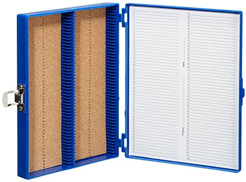 Heathrow Scientific HD15994A Präparatakasten mit Korkeinlage für 100 Objektträger, ABS, 208 mm Länge x 175 mm Breite x 34 mm Höhe, Blau