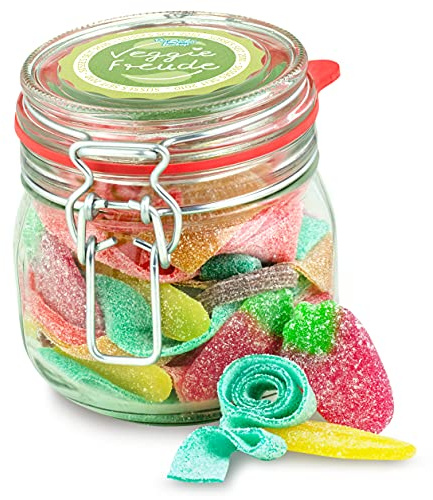 Veggie Sour Süßigkeiten-Glas 300 g saure vegetarische Süßigkeiten im Bügelglas, gelatinefrei, Geschenk für Vegetarier