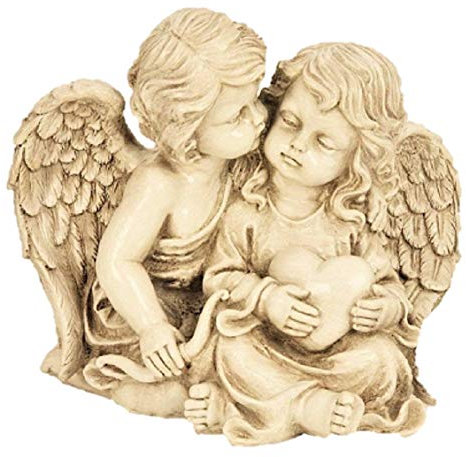 Geschenkestadl Große Figur Engelspaar mit Herz sitzend 21,5cm Putte Weiss Paar Engelpaar Engel Hochzeit Taufe Geburt Weihnachten Angel Deko Gebet Andenken