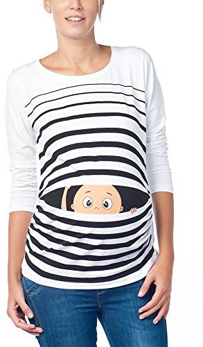 Vêtement de Maternité Humoristique T-Shirt Mignon à Motifs Cadeau pour Grossesse Femme Humour Tee Haut Vetement de Maternite à Manches Longues (Blanc, Small)