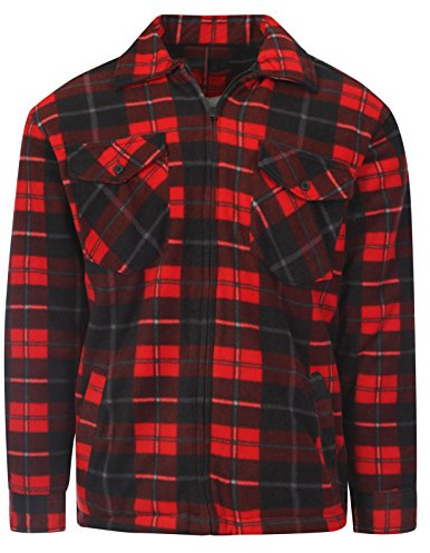 MyShoeStore Mens Padded Shirts Lumberjack Collared Hooded Flannel Check Jacket Thick Quilted Work Wear Warm Thermal Fleece Fur Lined Top Casual Coat (Collared Red, 4XL)