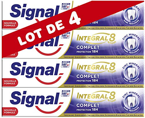 Signal Integral 8 Toothpaste Anti-Bacterial Formula with Pro-Time Zinc Protection for Caries, Reinforced Gums, Reinforced Enamel, Whitening, Fresh Breath, Anti-Plaque & Anti-Tartar (Pack of 4 x 75 ml)