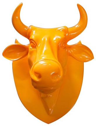 Art in the City Kuhkopf Garderobe aus Kunstharz - Wand Dekoartikel - Höhe 23 cm, Breite 19 cm, Tiefe 29 cm - ausgefallenes Design in knalligem Neonorange