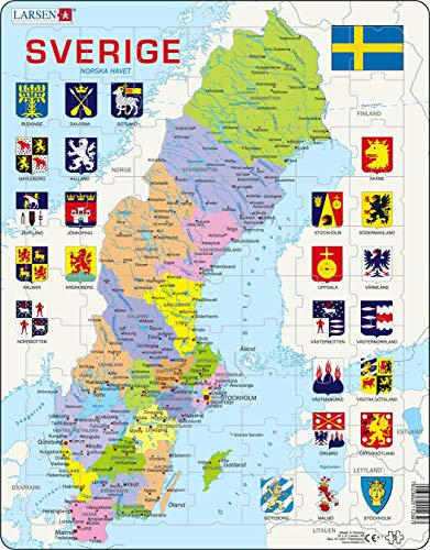 Larsen A7 Schweden Politische Karte, Schwedisch Ausgabe, Rahmenpuzzle mit 70 Teilen