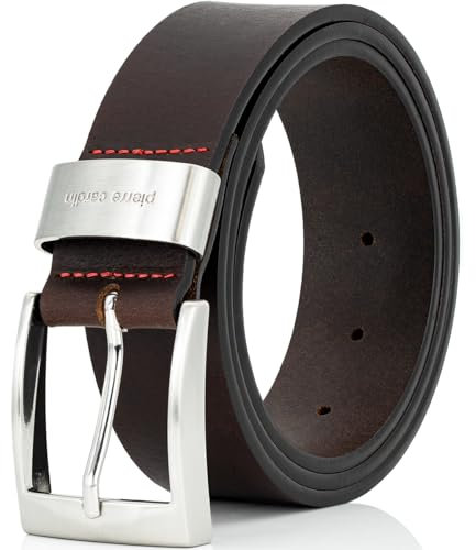 Pierre Cardin Leder-Gürtel Herren 40 mm breit, Gürtel Herren Vollrindleder mit Metallschlaufe dunkelbraun, Size:115