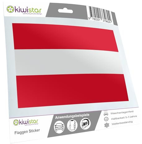 Kiwistar - Autoaufkleber Sticker Fahne Flagge Aufkleber 15cm Österreich Flagge Länder Wappen Fahne Sticker Kennzeichen - Auto - Fahrrad - LKW
