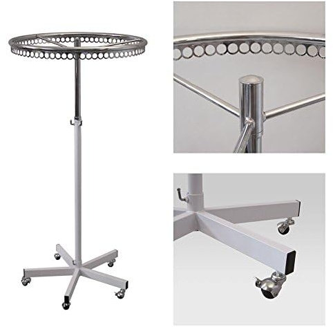 Ringständer für Kleidung auf Rollen höhenverstellbar Durchmesser = 75 cm Pulverbeschichtung weiss Ring verchromt