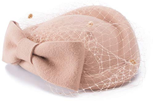 A082 Fascinator für Damen, Wollfilz, Pillendose, Hut, Party, Hochzeit, Schleier - Braun - Einheitsgröße