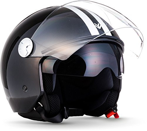 ARMOR HELMETS® AV-63 „Fun Shiny Black“ · Jet-Helm · Motorrad-Helm Roller-Helm Scooter-Helm Moped Mofa-Helm Chopper Retro Vespa · ECE 22.05 Sonnenvisier Schnellverschluss Tasche S (55-56cm)