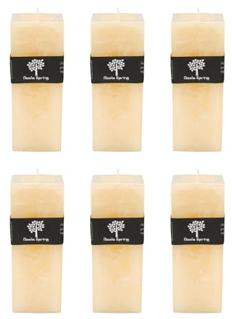 Nicola Spring Scented Pillar Candles - Vanilla Scent - 110 Hour Burning Time - Pack of 6 - Vanilla Candles Ivory Square Pillar Aromatherapy for Home Fragrance, Kitchen, Living Room, Bedroom