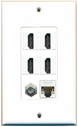 RiteAV – 4 puerto HDMI 1 – Cable de antena TV- Coaxial 1 Cat5e Ethernet blanco placa de pared decorativa