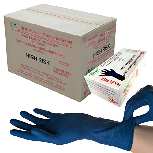 SFM ® HIGH RISK Latex : S, M, L, XL LANG&STARK 13g blau puderfrei volltexturiert Einweghandschuhe Einmalhandschuhe Untersuchungshandschuhe Latexhandschuhe L (500)