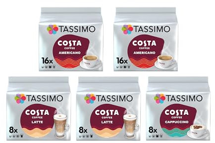 Tassimo Costa Favourites Variety Pack Coffee Pods (Pack of 5, Total 56 Capsules)