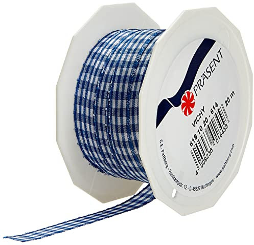 PRÄSENT VICHY Geschenkband royalblau / weiß, 20 m Dekoband zum Verzieren & Basteln, 10 mm Breite, kariertes Band für bunte Dekos & Geschenkverpackungen, zu feierlichen Anlässen