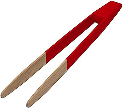 Pebbly Pince à toast en bambou. 24 cm colorée rouge aimantée pour attraper les toast au grille pain ou pour le service