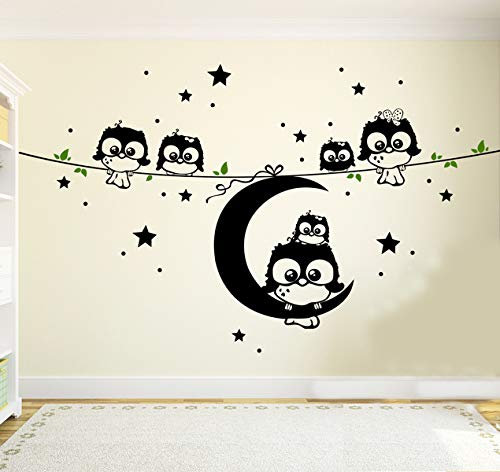 ilka parey wandtattoo-welt® Wandtattoo Eulen Eulchen Eule Eulen auf Ast Eulenwandtattoo mit Sternen M1184 (dunkelgrün)