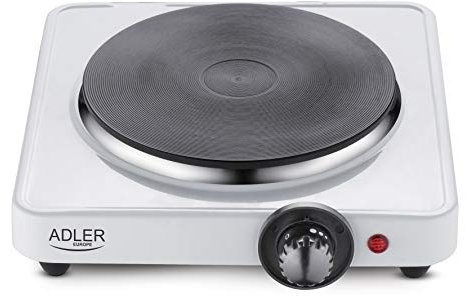 Adler AD-6503 Hornillo Eléctrico, Regulador de Temperatura, Compacto, Viaje, Camping 185 mm, 1500W, Blanco