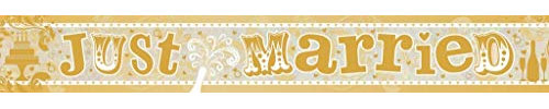 amscan 9900040 Golden Just Married Holographic Foil Banner-1 PC, Multicoloured