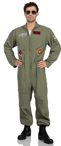 Leg Avenue TG8370204143 Top Gun Flight Suit Costume Adult Sized, AdultMale, Solid, Khaki/Green, XL