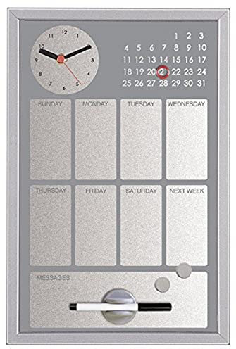 Bi-Office CG016652 Easy Black Planer mit integrierter Uhr und Wochenkalender, MDF Rahmen, lackierter Stahl, 30 x 45 cm, grau