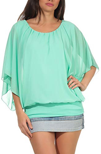 Malito Elegante Camicetta Tunica Top Longsleeve Oversize 6296 Donna Taglia Unica (Turchese)