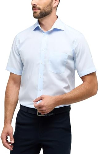 eterna Kurzarm Hemd Modern Fit Popeline Unifarben, Gr. 40, Hellblau