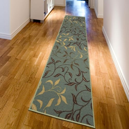 Ottomanson Ottohome-Kollektion Teppichläufer mit Gummirückseite und modernem Blätter-Design, 80 cm x 300 cm, Farbe Meerschaum