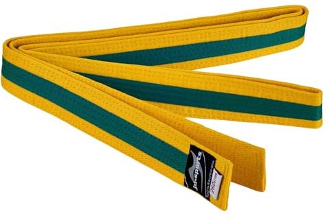 Ju-Sports Budogürtel - gelb/grün/gelb, Baumwolle I Kampfsport Gürtel Für Budo-Sportarten, Judo, Karate uvm. I Ca. 4 cm breiter Martial Arts Gürtel I 220 cm
