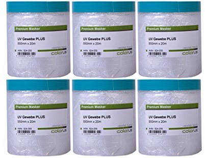Colorus 6 x Masker Tape Gewebe PLUS | Gewebe-Klebeband Abdeckfolie 55 cm x 20 m | Klebeband für raue Untergründe | Malerfolie mit Gewebeband für Innen und Außen | Folie mit UV-Klebestreifen