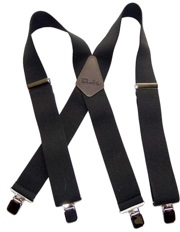 Hold Up Black Suspenders for Men - 2 Wide Contractor - Ultimate Rugged Suspenders for Men Heavy Duty Construction -USA Patented No-Slip clip with locking center pin for Durability and Comfort