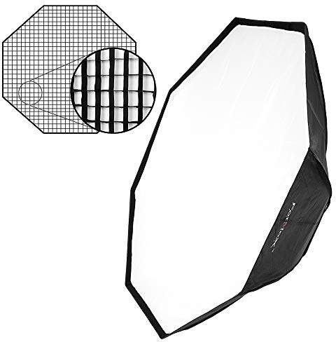 Fotodiox Pro 150 cm achteckiges Softbox-Set mit Eggcrate Grid Comet Speedring für Comet, Dynalite und kompatibel – Standard-Softbox mit silberner reflektierender Innenseite mit doppelten
