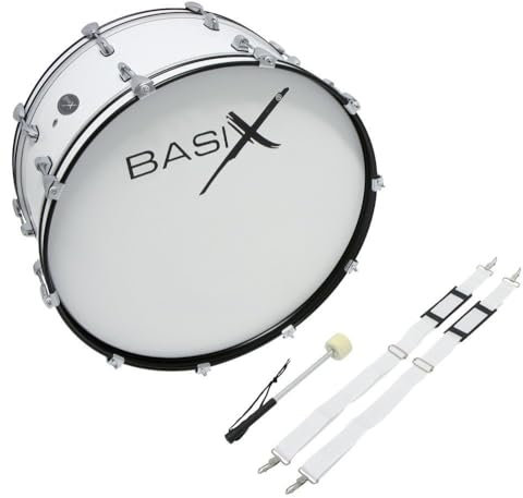 GEWA Marching Bassdrum, Tambor de marcha 26 x 12, casco de madera blanco, incl. correa y mazos