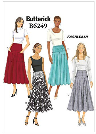 Butterick Patterns 6249, Damenrock, Größen, Wolle, Mehrfarbig, A5 (34-36-38-40)