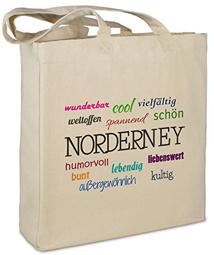 Stofftasche mit Stadt/Ort Norderney  - Motiv Positive Eigenschaften - Farbe beige - Stoffbeutel, Jutebeutel, Einkaufstasche, Beutel