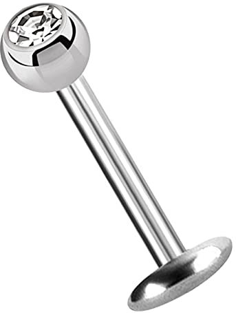 Modern Nature Piercing-Schmuck Titan Labret Lippenstecker 4 mm Platte in 1,2 x 10 mm + Kugel mit Stein in klar