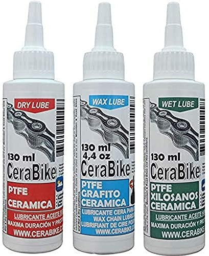 CeraBike PACKLUBE. SCHMIERMITTEL-Paket für Kette. WAXLUBE, DRYLUBE UND WETLUBE. (3X130ml)