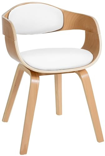 CLP Chaise Retro Kingston en Similicuir I Chaise De Salle A Manger avec Accoudoirs I Siège Et Dossier Rembourrés I Piétement en Bois, Couleur:Nature/Blanc