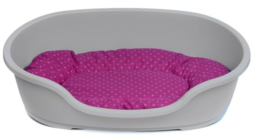 adena Hundekorb 110 x 74 cm warmgrau + Kissen Tupfen pink
