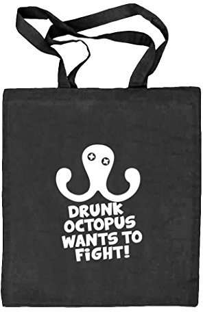 Shirtstreet24, DRUNK OCTOPUS, Natur Stoffbeutel Jute Tasche (ONE SIZE), Größe: onesize,schwarz natur