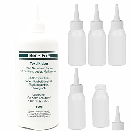 Ber-Fix Textilkleber 500ml (kochfest 95° bügelfest 180° ohne anbügeln) mit 2 mini Schwämmchen