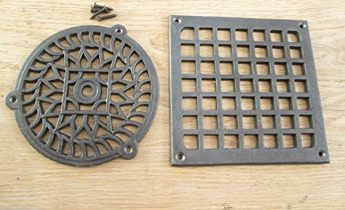 Rejilla de ventilación de hierro fundido antiguo estilo vintage (redonda, 125 mm de grosor, 4 mm)