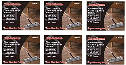 SupaHome 6 Pack Electrostatic Cleaning Floor Mop Refills, 20 Posters, 23cm x 28cm, Unframed, Indoor, Wall Mount, Unisex, Living Room